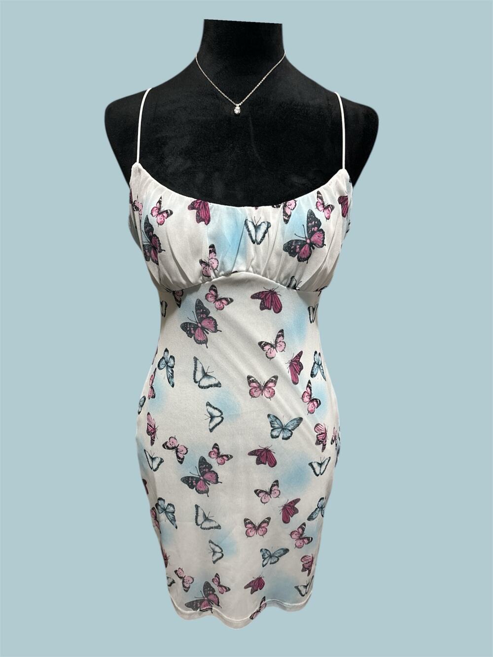 White Butterfly Spaghetti Strap Mini‎ Dress – Native Daughter's – Size L (EUC)